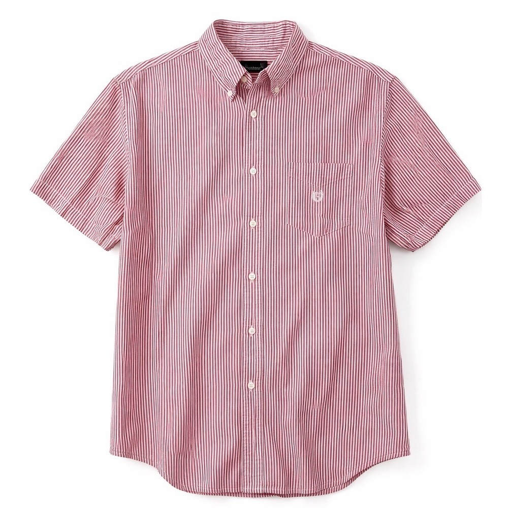 Chaps Mens‎ Red White Striped Seersucker Short Sleeve Button Down Shirt Cotton
